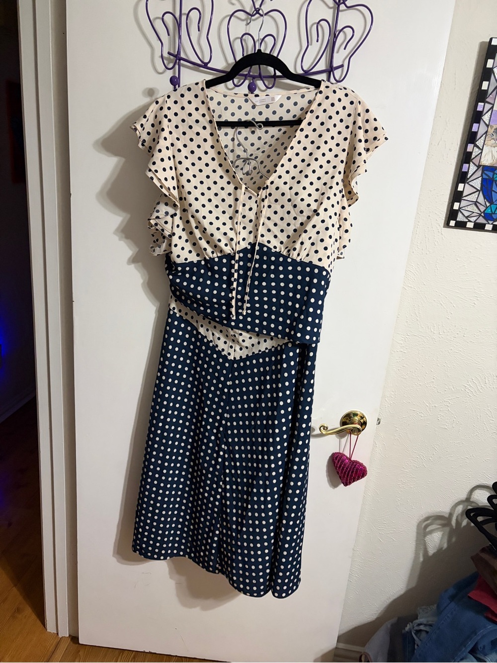 💜 XXL LC Lauren Conrad Cream and Navy Polka Dot Skirt and Shirt Set